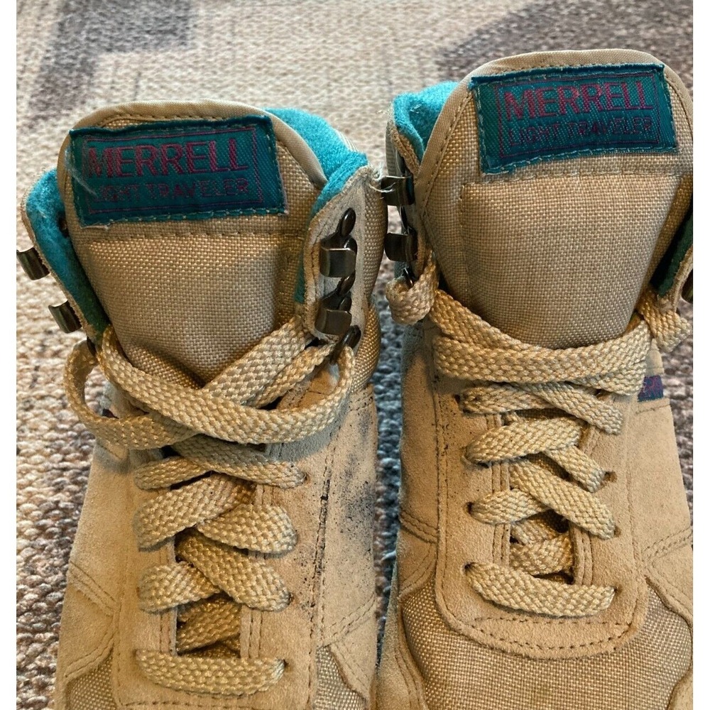 Vintage Merrell Women's Light Traveler Green Gray Leather Hiking‎ Boots Size 6.5 - Picture 3 of 10